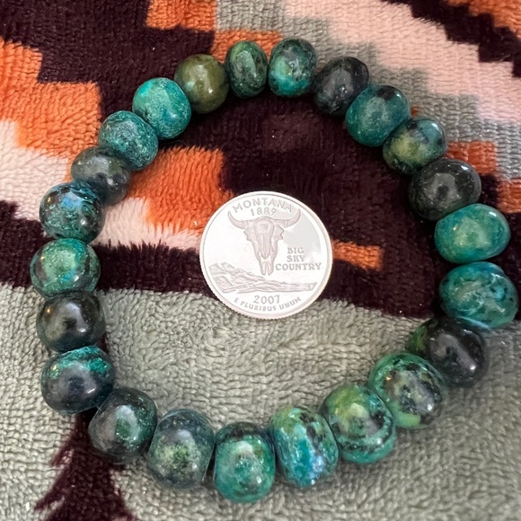 ❤️ Southwestern Heavy Chrysocolla Gemstone Stretch Bracelet 14mm Adjustable - Picture 6 of 9
